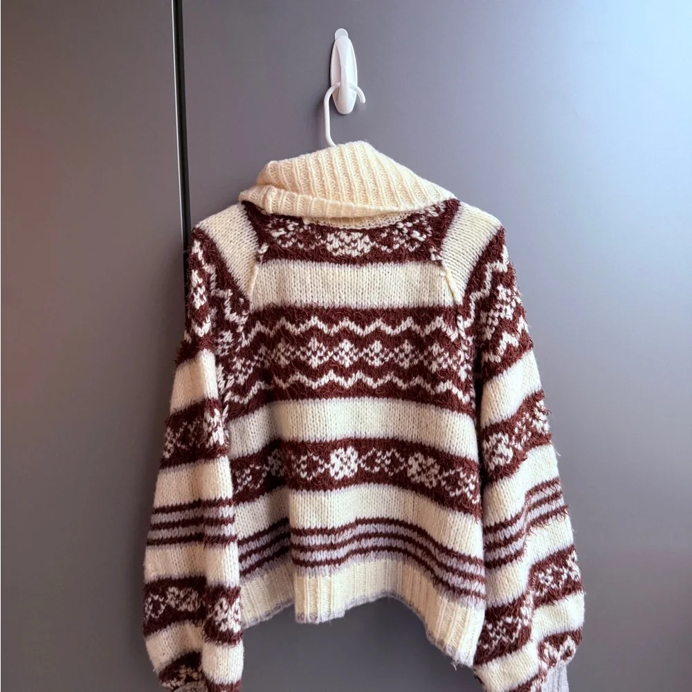 Free People Brown and Cream Cowl Neck Sweater - Picture 4 of 5